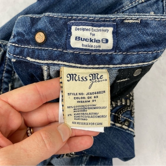 Miss Me Buckle: Goth‎ Emo Beaded Embellished Boot Cut Dark Wash Jeans Size 27 - Picture 5 of 6